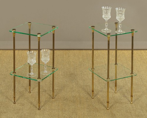 Vintage pair brass glass - pair, &
