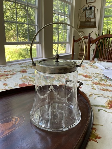 Vintage etched glass biscuit - etched,