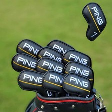 “10 PCS” Golf Club Iron 4-9-PWUS Head Cover PING Classic Yellow-Line Magnetic