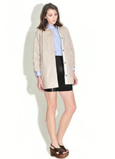 UK 10 Topshop Polyurethane PU Vinyl Patent Shiny Mac Coat Jacket Beige 60s Mod