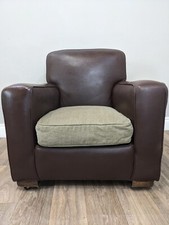 ARMCHAIR Brown Faux Leather Fabric Grey Seat Washable Wheels 1 Seater Chair