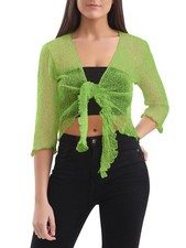 Womens Ladies Tie Up Knitted Open Front Bolero Shrug Cropped Top Short Cardigan