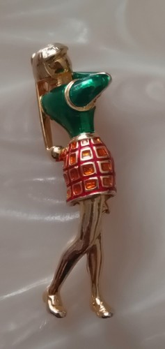 Goldtone lady golfer - , enamel