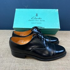 VINTAGE 1970s CLARKS BLACK LEATHER BROGUES SHOES MENS UK 8.5 HARDY AMIES BOXED