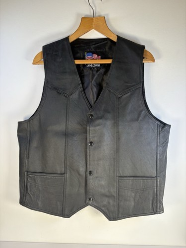 Black leather waistcoat biker - black,