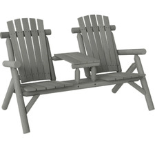 Wood Patio Chair Bench 2 Seats