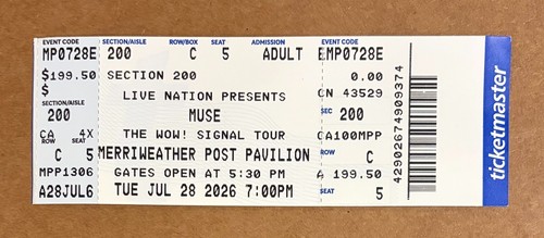 Muse concert ticket