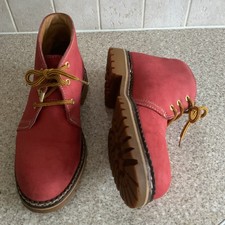 Size 7 Vintage Suede Pinky Red Lace Up Ankle Boots with A Cowboy Motif VGC