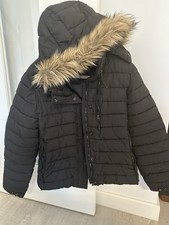Superdry Girls Women's Classic Faux Fur  Fuji Black Jacket Size 16