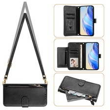 Crossbody Zipper Leather 7 Cards Wallet Case For Various Phone Flip Stand Cover