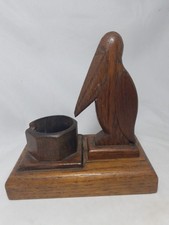 *PELICAN* Vintage Carved Wood Bird Sculpture on Wooden  Base Unusual