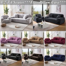 UK VELVET Elastic STRETCH SOFA COVERS Slipcover Protector Settee 1/2/3/4 Seater