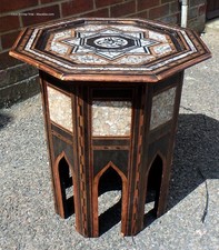 Victorian antique Liberty & Co. Moorish Syrian shell inlaid side lamp tea table
