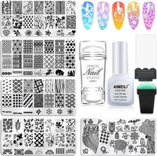Nail Art Stamping Templates Manicure Tool Kit 5Pcs Nail Stamping Plates, 2 Stamp