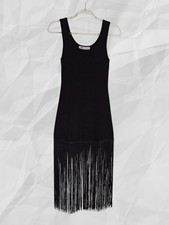 ZARA Ribbed Knit Black Fringed Dress *New* UK XS