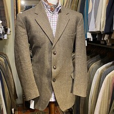 Vintage Mens 48R Tweed Herringbone Check Suit Jacket Blazer Wool Harris Style
