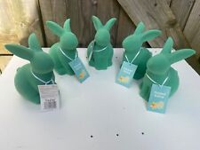 5X SAINSBURY'S MINT GREEN FLOCKED BUNNY RABBIT-ORNAMENTAL-DISPLAY-EASTER - (H)7"