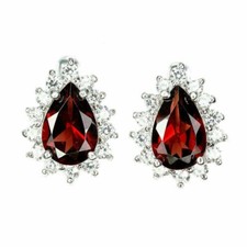 Silver Earrings Red Garnet