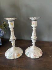 Battersea Bilston Enamel Candlesticks c 1750 Antique Georgian