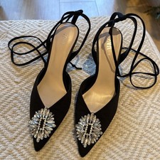 ZARA Party Black High Heel Shoes with Ankle Straps - Satin, EU 38, UK Size 5