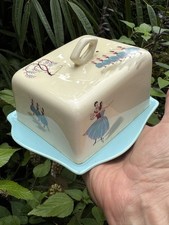Beswick Hand Painted Lidded Butter Dish Dancing Girls 1950s Mid Century Retro