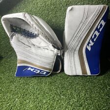 Pro Stock Ccm Premier Ice hockey goalie glove & blocker Senior Blue White Gold