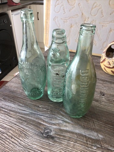 Three antique glass bottles - glass,