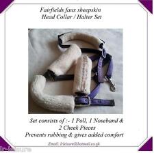 Faux Sheepskin Noseband, Poll, Cheek Piece, Horse Pony Head Collar Halter Set