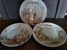 ANTIQUE FRENCH JULES VIEILLARD BORDEAUX OISEAU - SET OF 3 BIRD PLATES - 23.5CM