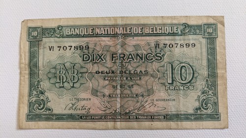 1943 belgian 10 - ii, francs