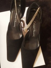 Cesare Paciotti Designer Black Suede Evening Shoes Swarovski Crystal Chain ,IT35