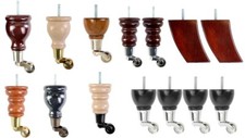 4 Wooden Legs with castors for sofa chair footstool replacement castor legs feet