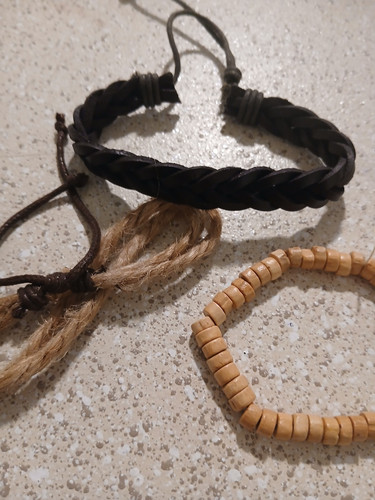 Bracelets leather wood - leather,, bead