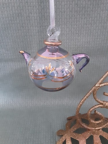 Glass teapot ornament - glass, ornament~purple