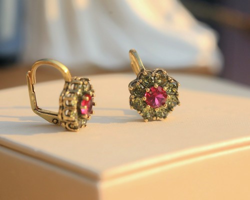 Antique gilt stud earrings - gilt,