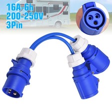 16A PLUG TO 2 X 16Amp SOCKETS 2 WAY SPLITTER CARAVAN CAMPING MAINS HOOK UP 240V