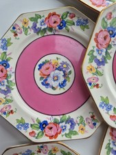 ANTIQUE SCOTCH IVORY SCOTTISH PORCELAIN SIDE PLATES BLUE FLORAL DECORATION