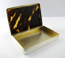 STERLING SILVER FAUX TORTOISE SHELL SNUFFBOX PILLBOX William Comyns & Sons c1928
