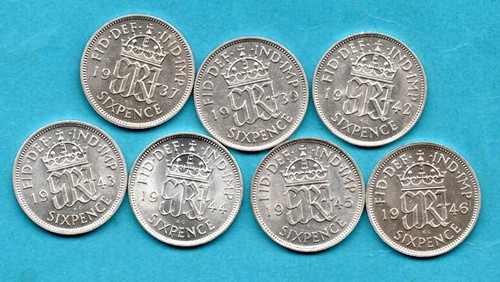 Silver sixpence coins 1937 - 7,
