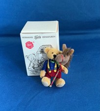HERMANN Miniature Teddy Bear & hobby horse RODNEY & NED 6cm Limited Rare Boxed