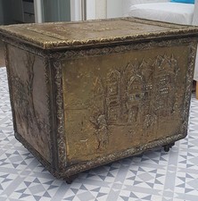 Embossed Brass Log/coal Box. 
