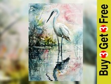 Watercolor Crane Landscape