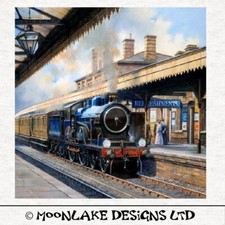  Train at Station Steam Loco  Fabric Craft Panels in 100% Cotton or Polyester