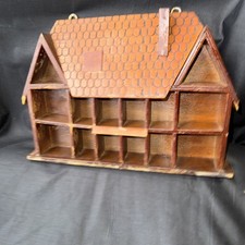 Vintage Wooden House Display Case Rack Holder Wall Shelf Thimble Miniature Cute