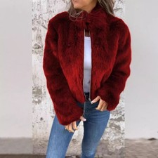 Women Velvet Coat Zip Jacket Stand Collar Fluffy Autumn Winter Outerwear