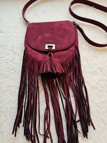 Maroon plum faux suede fringe - plum,