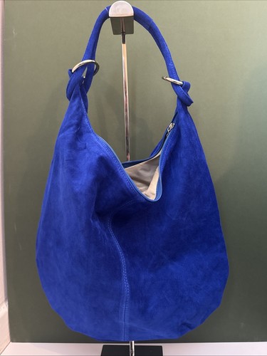 Cobalt blue genuine suede hobo - genuine,