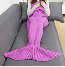 Knit Mermaid Travel Blanket pink Kid Adult Fish Tail Scale Throw Snuggle Warmer