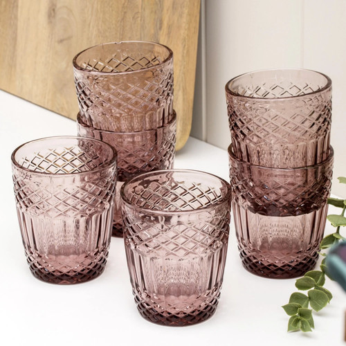 6pcs embossed rose pink glass - rose,