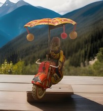 Vintage Toy Monkey on Circus Bike Balloons Japan Tin Friction Toy Rare Logo HTF